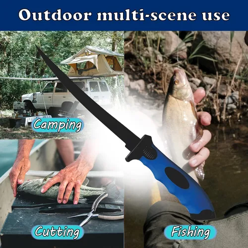 Miniatura 2 de Cuchillo de filete de pescado, juego de cuchillos profesionales de filete de pesca de 7 pulgadas, hoja de acero inoxidable con revestimiento Azul