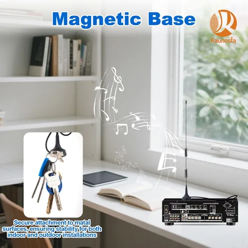 Miniatura 7 de Antena FM para interiores Antena de radio FM base magnética con PAL BNC 0.138 in y adaptador de 75 a 300 ohmios conector para receptor estéreo