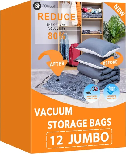 Miniatura 11 de 10 paquetes de bolsas de almacenamiento al vacío (5 x grandes, 5 x medianas), bolsas compresoras selladoras ahorradoras de espacio con bomba de mano