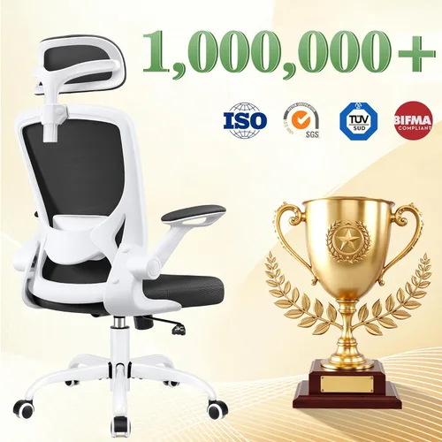 Miniatura 3 de BESTFAIR Silla de oficina ergonómica, sillas de oficina de malla transpirable con soporte lumbar ajustable, brazos abatibles, silla de escritorio