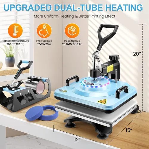 Miniatura 2 de WHUBEFY Máquina de prensa térmica para camisetas, máquina de prensa de calor de 15 x 12 pulgadas, prensa de transferencia de impresión de camisas