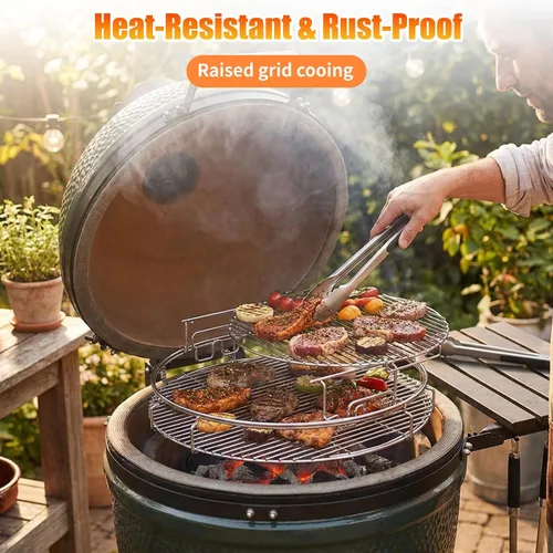 Miniatura 5 de Kit de repuesto mejorado de 5 piezas para Big Green Eggspander, incluye parrilla multifunción para parrilla, cesta de conveggtor, hecho de acero