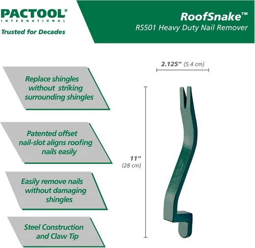 Miniatura 2 de PacTool International RS501 Roof Snake - Extractor de cuñas para tejas, instalador de tejas, color gris
