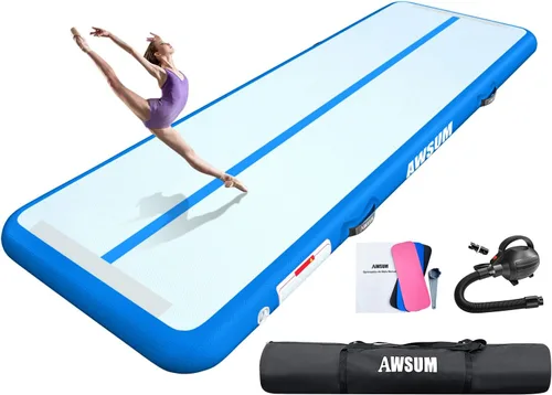 AWSUM Tapete inflable de gimnasia de aire de 10 pies, 13 pies, 16 pies, 20 pies, 23 pies tapete de entrenamiento de 4/8 pulgadas de grosor con bomba
