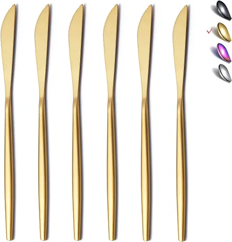 Miniatura 9 de HOMQUEN Cuchillos de cena, 6 piezas, cuchillo de cena de plata mate de acero inoxidable, cuchillo de mantequilla resistente, cuchillos