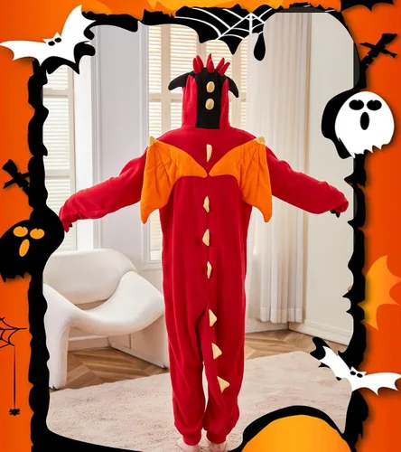Miniatura 5 de Focupaja Pijama de dragón para adultos, disfraz de Halloween, ropa de dormir de una pieza