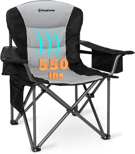 Miniatura 10 de KingCamp Silla plegable de campamento de gran tamaño, resistente 450 libras con soporte lumbar, asiento acolchado con soporte para tazas y bolsa