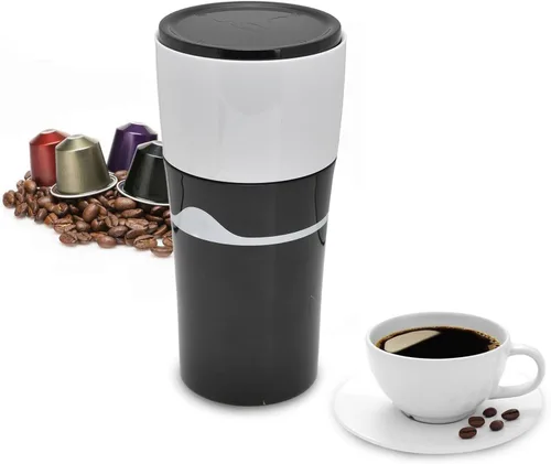 Zerodis Cafetera portátil de goteo, 15.2 fl oz, máquina de café de goteo para viajes, oficina, camping, cafeteras calientes y frías para cápsulas