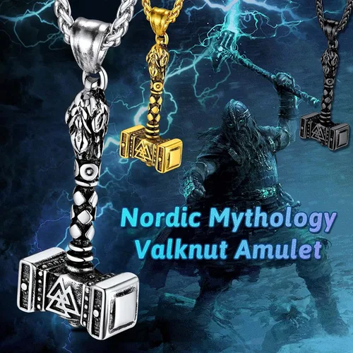 Miniatura 2 de FaithHeart Viking Thor's Hammer Talismán Collar para hombre, colgante de amuleto nórdico vintage de Mjolnir con cadena de trigo resistente, joyería
