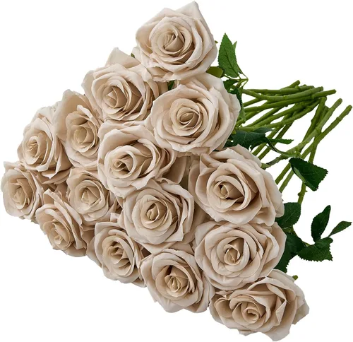 Miniatura 25 de Carlita's Blooms 15 piezas Rosas Falsas Flores Artificiales de Seda Flor Rosa Falsa Tallos Largos Ramo para Arreglo Centro de Mesa de Boda Fiesta