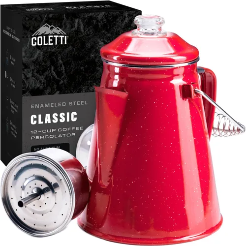 Miniatura 11 de COLETTI Cafetera Percolator clásica: la cafetera de camping más nostálgica, ahora modernizada [esmalte negro, 12 tazas]
