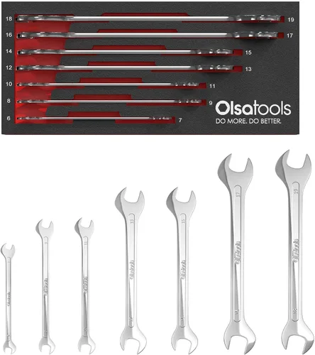 Olsa Tools Juego de llaves de extremo abierto superfinas - 7 llaves métricas delgadas - 0.236 in a 0.748 in - Herramientas manuales de grado