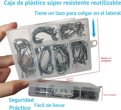 Miniatura 5 de Afmivs Ganchos de gusano para anzuelos de pesca de lubina, 110pcs anzuelos de lubina para pesca, 6 tamaños de ganchos de pesca de agua dulce