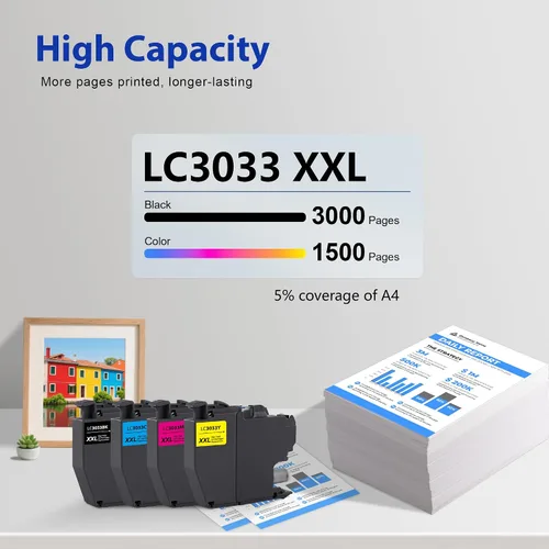 Miniatura 3 de LC3033 BK/C/M/Y - Juego de 4 cartuchos de tinta LC3033XXL compatibles con Brother LC3033XXL, LC3033BK, LC3033C, LC3033M, LC3033Y Juego de cartuchos