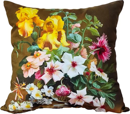Miniatura 15 de Funda de cojín floral ligera de lujo, 18 x 18 pulgadas, pintura al óleo retro victoriana de doble cara, fondo negro, flor vibrante, funda de cojín