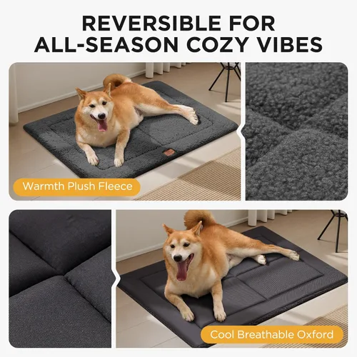 Miniatura 3 de Joydeco Colchoneta Reversible para Jaula de Perro de Perfil Bajo, Almohadilla Lavable para Perro con Vellón Ultra Suave, Diseño Compacto