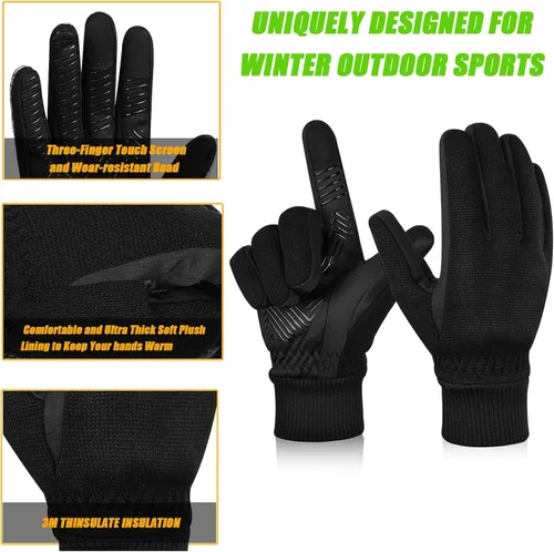 Miniatura 3 de MOREOK Guantes de invierno -10F 3M Thinsulate guantes cálidos guantes de ciclismo para conducirciclismo, correr, senderismo, Negro