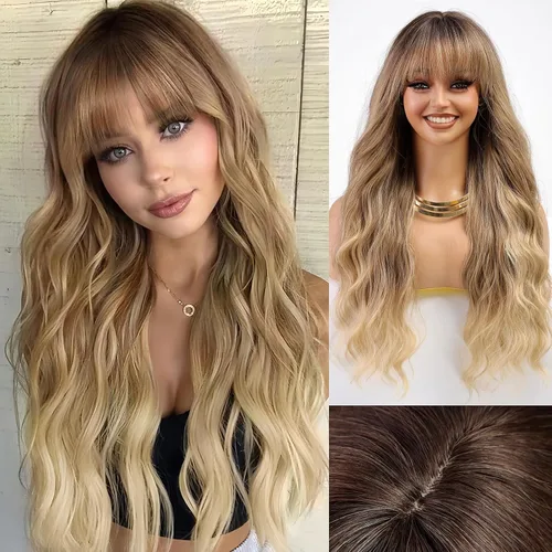 Miniatura 20 de HAIRCUBE Peluca Auburn con Flequillo Cabello Largo con Flequillo Cabello Rojo Apariencia Natural Resistente al Calor Peluca Sintética Juego Diario