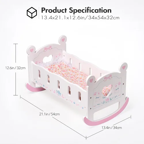 Miniatura 6 de ROBUD Cuna de Madera para Muñecas de Bebé, Juguetes de Cama para Muñecas de Bebé, para Muñecas de Hasta 18 Pulgadas, Accesorios para Muñecas