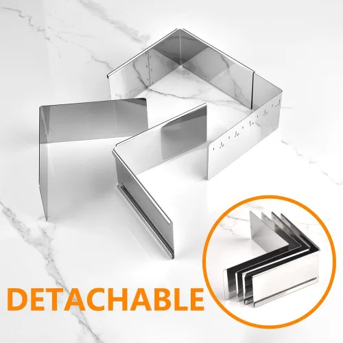 Miniatura 3 de Molde de anillo extensible de acero inoxidable para tartas con forma cuadrada desmontable, molde de mousse antiadherente para herramientas