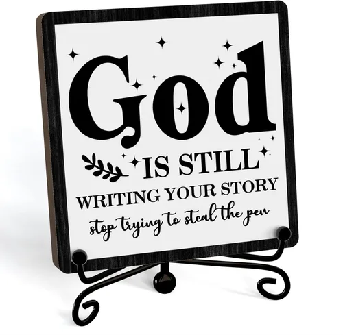 Miniatura 70 de Decoración Inspiradora Cristiana para Escritorio, Letrero "Dios Todavía Está Escribiendo Tu Historia", Decoración de Escritorio para Oficina, Hogar