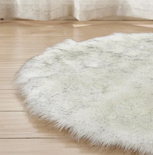 Miniatura 3 de Alfombra de piel de oveja sintética, alfombra mullida para dormitorio de bebé, alfombra decorativa para el hogar, alfombra lanuda blanca y gris