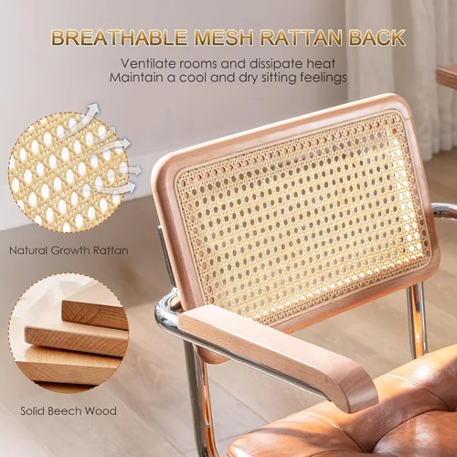 Miniatura 4 de Zesthouse Silla de escritorio de oficina de cuero con ruedas, silla de escritorio con ruedas de mediados de siglo con brazo de madera y respaldo