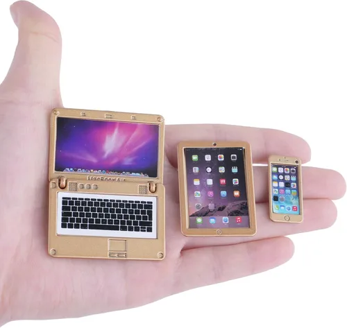 Miniatura 13 de Paquete de 3 mini laptop, tableta y teléfono inteligente para casa de muñecas, accesorios de simulación de computadora para muñeca 1/6 1/12