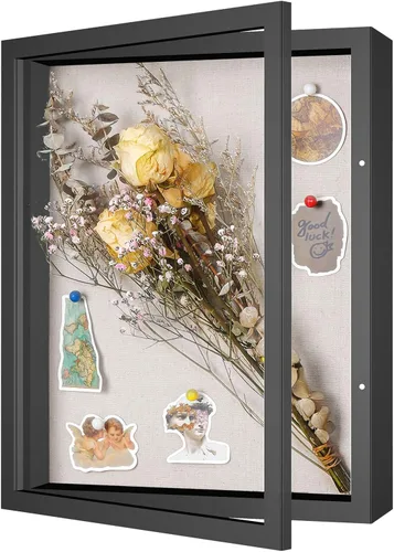 Miniatura 25 de Marco de caja de sombra pequeña de 5 x 5 con parte trasera de lino, resistente vitrina de memoria de flores, imágenes, medallas y más, color negro