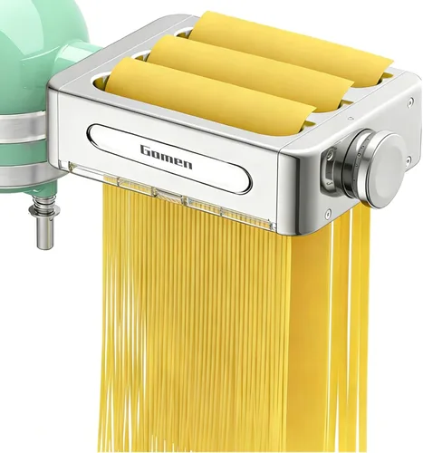 Miniatura 9 de Accesorio para hacer pasta para mezcladores de pie KitchenAid 3 en 1 de acero inoxidable Rodillo de pasta, cortador de espaguetis/fettuccine