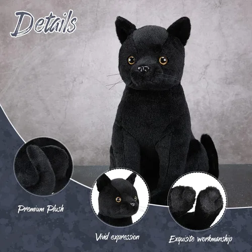 Miniatura 3 de HyDren Peluche de gato negro de Halloween de 13 pulgadas, animal de peluche realista de gato suave y lindo, almohada de juguete, regalos para niños