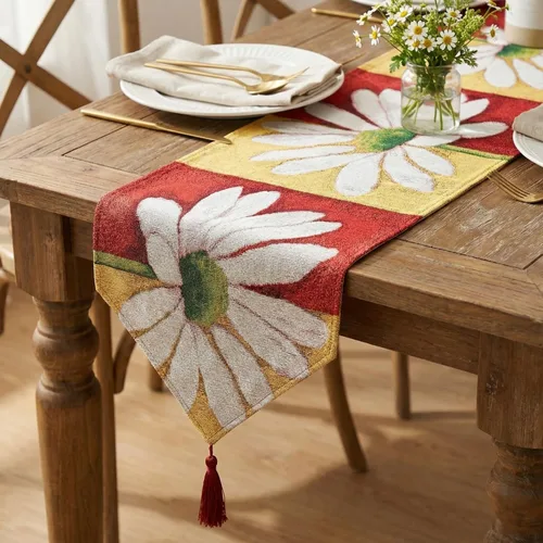 Tache Home Fashion DB9046TR-13X48 - Camino de mesa con diseño de margaritas rojas y amarillas, color rojo y amarillo, 48 pulgadas