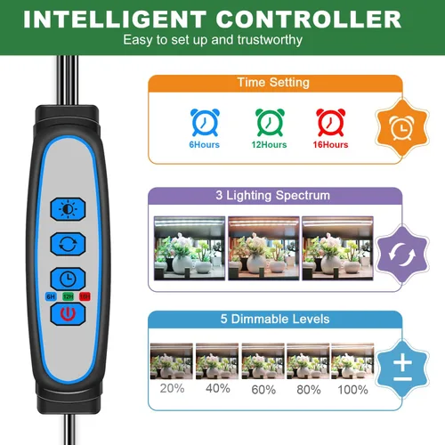 Miniatura 5 de Kullsinss Luces de cultivo para plantas de interior, tiras de luz de crecimiento de plantas de espectro completo de 16 pulgadas con temporizador