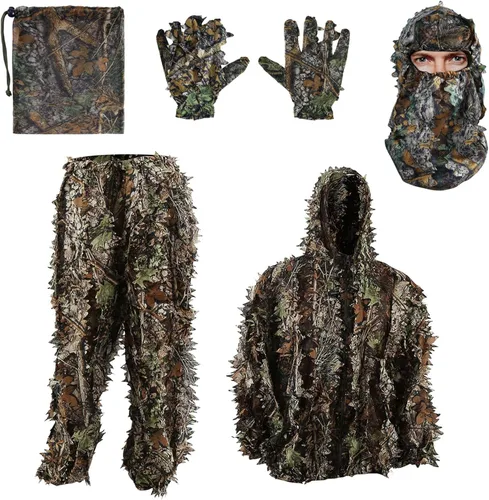 Zicac Outdoor – Traje de camuflaje Ghillie 3D con hojas para caza al aire libre – Ropa de camuflaje para la jungla y bosque