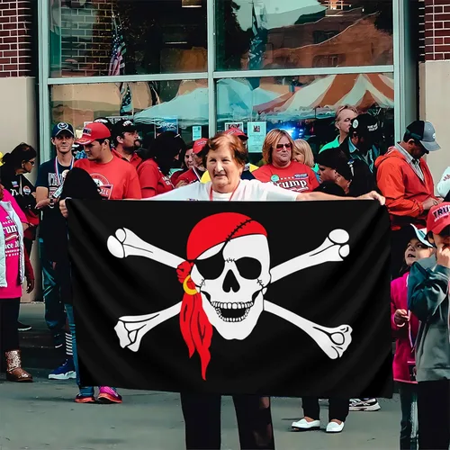 Miniatura 7 de Bandera roja de pirata Jolly Roger de 3 x 5 pies, divertida bandera estadounidense y crossbones para interiores y exteriores, universidad