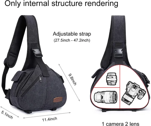 Miniatura 2 de S-ZONE Bolso bandolera de lona para cámara DSLR lente antirrobo mochila bandolera con soporte para trípode
