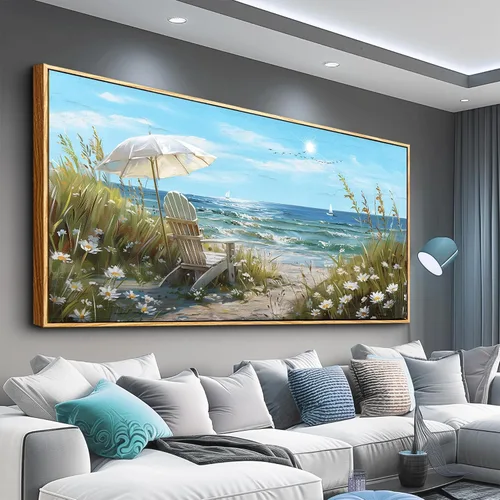 ERQINHUA Gran decoración de pared para sala de estar, arte de pared en lienzo para restaurante, decoraciones para oficina, pinturas de mar azul y