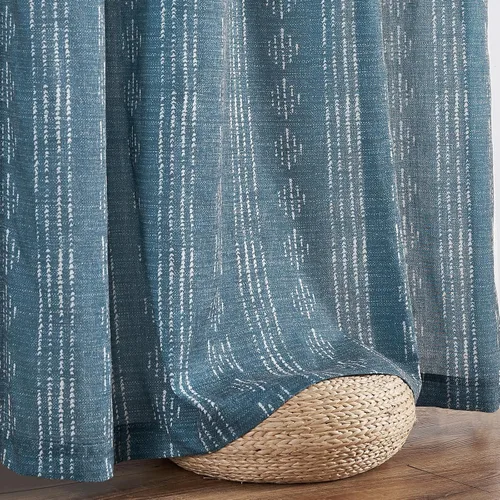 Miniatura 9 de Vangao Cortinas bohemias con estampado de rayas azules, cortinas de granja de 96 pulgadas de largo, 2 paneles de cortinas de mezcla de lino