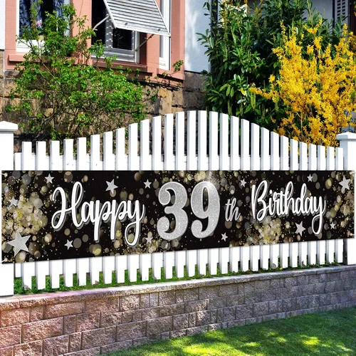 Miniatura 31 de Decoraciones de feliz cumpleaños número 10, globo de estrella de ensueño negro y plateado grande cartel colgante de cumpleaños, suministros