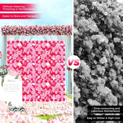 Miniatura 7 de Juego de paneles de pared de flores de seda artificial, telón de fondo de fiesta de boda, panel de pared floral de rosa de seda para ramo, Rosa