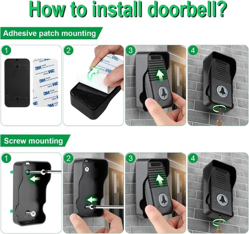 Miniatura 7 de Timbre de puerta inalámbrico, timbre inalámbrico de largo alcance dúplex completo, timbre de comunicación de 2 vías, 8 niveles de volumen, 4 timbres
