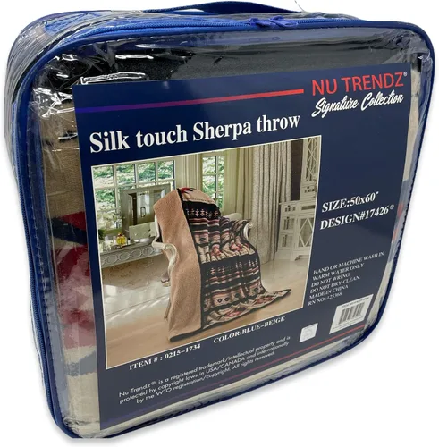 Miniatura 5 de Southwest Design - Manta con forro de sherpa de 50 x 60 pulgadas (azul_beige)