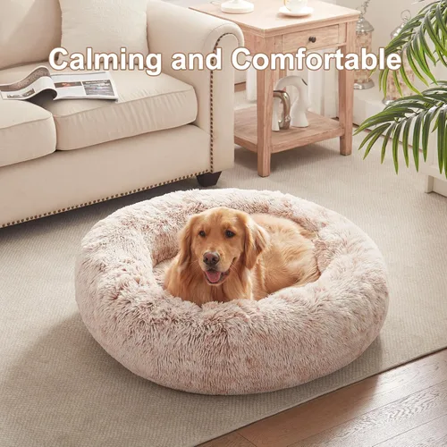 Miniatura 2 de Cama redonda con forma de dona de 36 pulgadas para perros grandes, cama redonda relajante y esponjosa para mascotas con funda extraíble y lavable