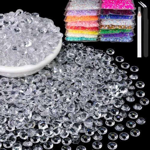 Miniatura 14 de 15000 diamantes de imitación de resina de 0.079 pulgadas a granel, diamantes de imitación de gelatina redondos negros con parte trasera plana, gemas