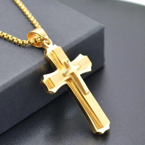 Miniatura 2 de OLEVS Collar con colgante de cruz para hombre, collar grande con colgante de cruz de acero inoxidable para hombres y mujeres