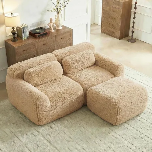 Miniatura 16 de Sofás de nube sin hueso de 80.4 pulgadas, tela de felpa suave y esponjosa, sofá cama modular con 2 otomanas, sofás de dos plazas de chocolate,