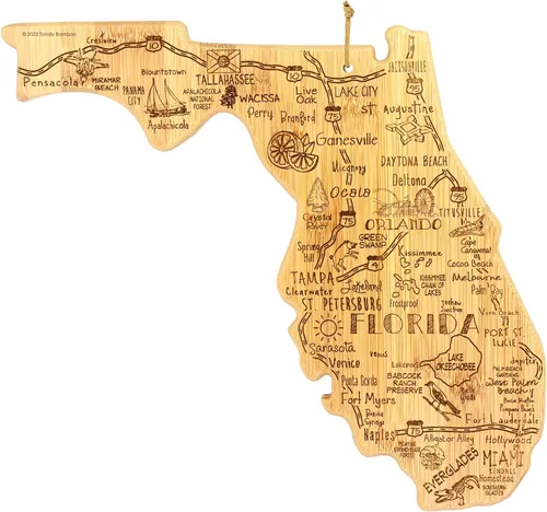 Totally Bamboo Destination Tabla de cortar con forma del estado de Florida, tabla de servir charcutería y queso, regalo de Florida para decoración