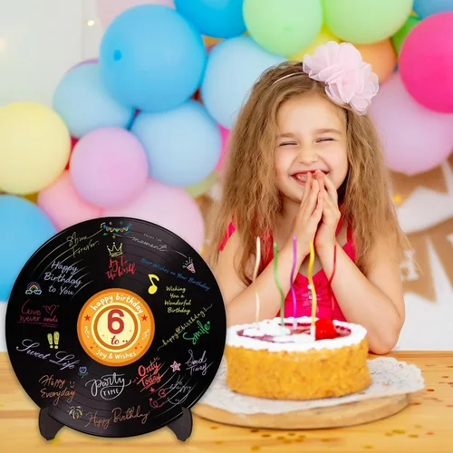 Miniatura 8 de Holkcog Disco de vinilo para decoración de cumpleaños, letrero de arte de graffiti con soporte, libro de invitados de feliz cumpleaños para hombres