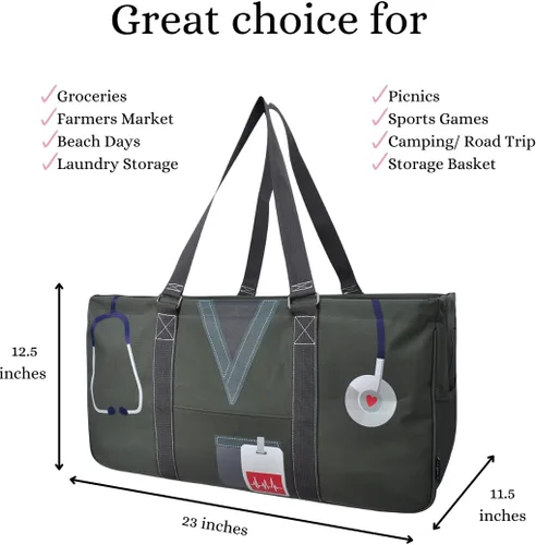 Miniatura 69 de NGIL Bolsa de comestibles reutilizable extra grande plegable de gran tamaño para comestibles, almacenamiento, picnic, playa, Bronco-negro occidental