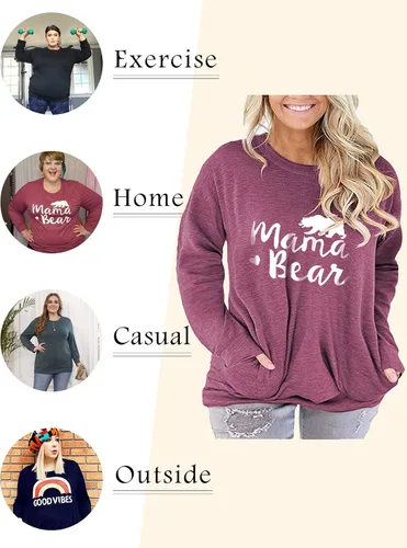 Miniatura 3 de ROSRISS Camisetas de manga larga para mujer, talla grande, estilo casual, con bolsillos